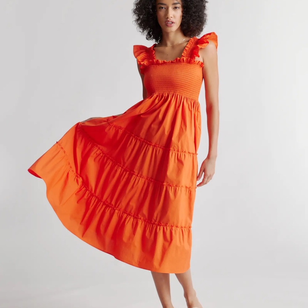 100% Organic Cotton Smocked Midi size S Vermilion Red